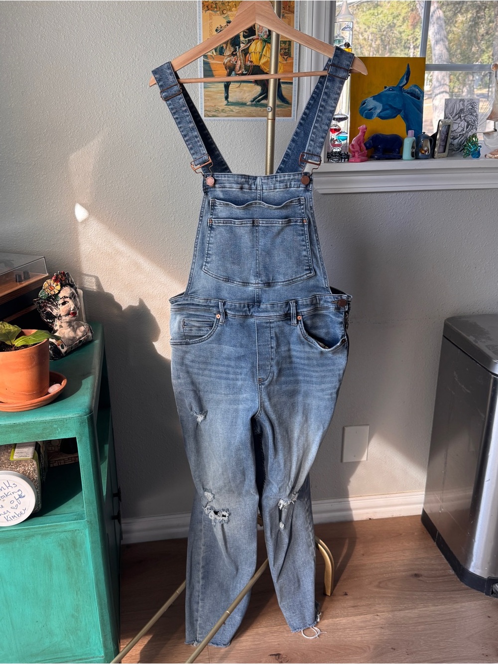 Blank NYC Blue Distressed Denim Overalls - Women's